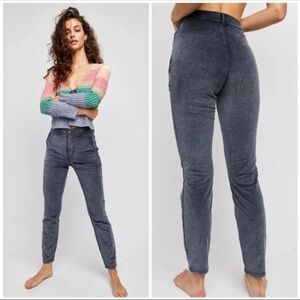 Free People Women's Fine Line Straight Leg Crop Jeans Black Corduroy